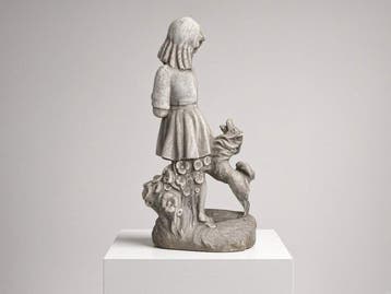 sculptuur, Girl with dog - 50 cm - concreet
