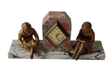 Klok - Marmer, Zinklegering - 1920-1930 - Decò, Antiek en Kunst, Antiek | Klokken