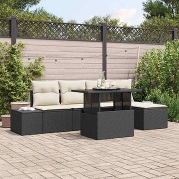 vidaXL Tuinbank Set 6 st Zwart poly rattan, Verzenden, Nieuw