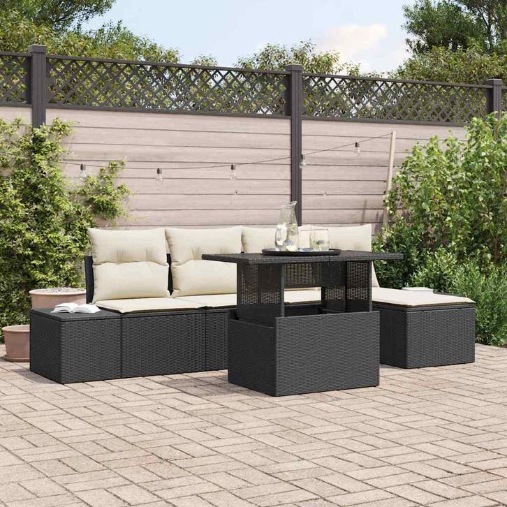vidaXL Tuinbank Set 6 st Zwart poly rattan, Tuin en Terras, Tuinsets en Loungesets, Nieuw, Verzenden