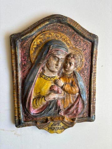 Sculpture, Madonna con Bambino Placca Antica Terracotta