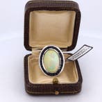 Cocktailring Platina - 9.55ct. tw. Opaal - Saffier