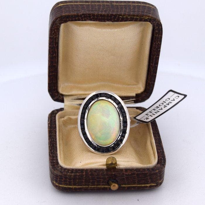Cocktailring Platina - 9.55ct. tw. Opaal - Saffier, Handtassen en Accessoires, Antieke sieraden