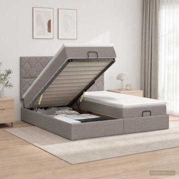 vidaXL Ottoman bed met matras met hoofdeinde 2 st Taupe Stof, Huis en Inrichting, Verzenden, Nieuw