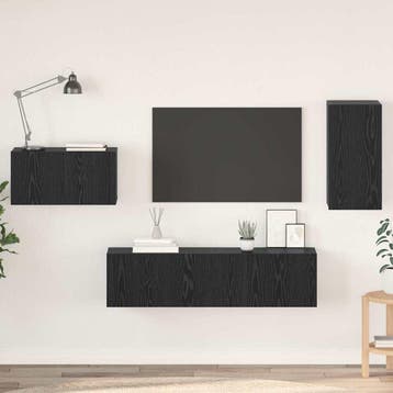 vidaXL Tv-meubelset 4 st Zwart Eiken Bewerkt hout, Verzenden