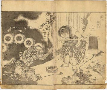 Raijin en Kintaro - oorspronkelijke prent van Hokusai - ca.