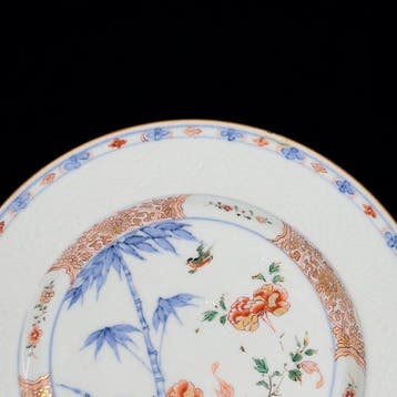 Bord - Assiette Famille Verte et bleu sous couverte à décor