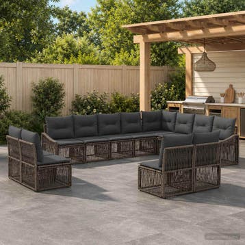 vidaXL Tuinbank Set 12 st Grijs poly rattan, Verzenden