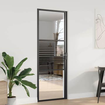 vidaXL Glazen deur 76 x 3,5 x 201,5 cm Aluminium Zwart, Doe-het-zelf en Bouw, Deuren en Vliegenramen, Verzenden, Nieuw