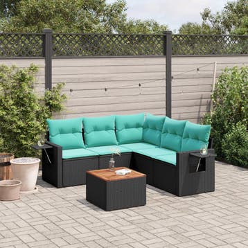 vidaXL 6-delige tuinbankset met kussens van zwart polyrotan, Verzenden, Nieuw