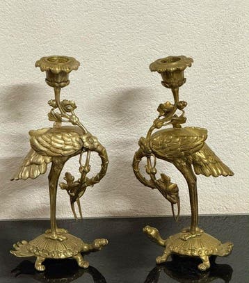 Chandelier - Bronze, Laiton - Candélabre, grue sur tur