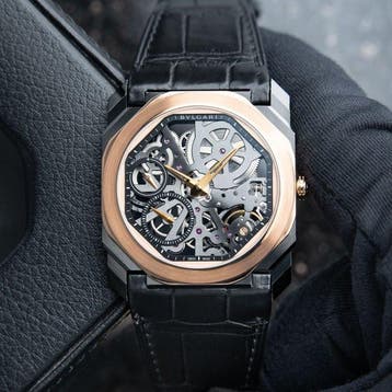 Bvlgari - Octo Finissimo Skeleton Ultra Thin DLC Steel Rose, Nieuw