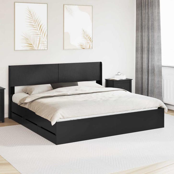vidaXL Bedframe met opbergruimte en hoofdbord Zwart 180 x, Huis en Inrichting, Slaapkamer | Bedden, Nieuw, Verzenden