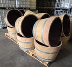 Halve  eiken wijnvaten, Tonnen, Bloembakken ,Plantenbak, 75 tot 150 liter, Ophalen, Zo goed als nieuw, Hout