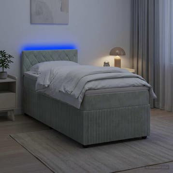 vidaXL Boxspringbed met matras en LED Lichtgrijs 90 x 190 cm, Verzenden, Nieuw