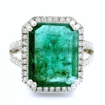 Ring Platina - 4.45ct. tw. Smaragd - Diamant - Gespleten, Nieuw