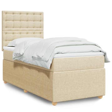 vidaXL Boxspring met matras stof crèmekleurig 90x200 cm, Verzenden