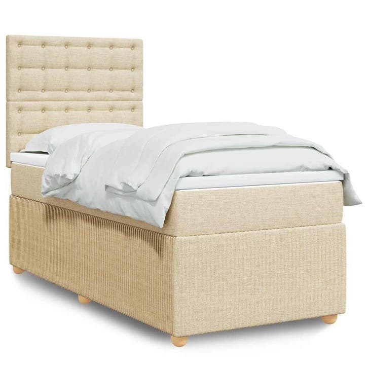 vidaXL Boxspring met matras stof crèmekleurig 90x200 cm, Maison & Meubles, Chambre à coucher | Lits, Envoi