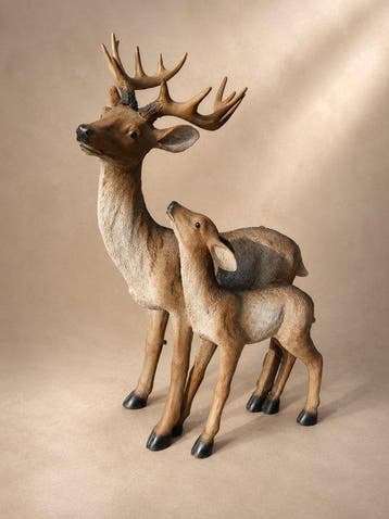 Beeld, hert met jong kalf - 63 cm - polyresin