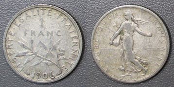 France Frankreich Km 844 1 Franc 1906 Typ Saemann, Postzegels en Munten, Verzenden, België