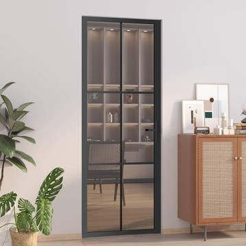 vidaXL Binnendeur 76x201,5 cm ESG-glas en aluminium zwart, Verzenden, Nieuw