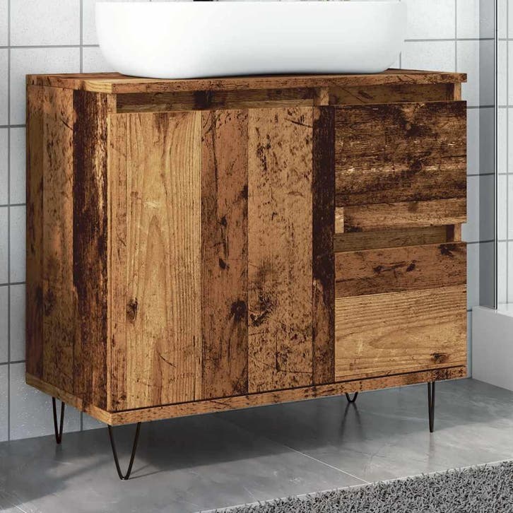 vidaXL Badkamerkast 65x33x60 cm bewerkt hout oud houtkleurig, Huis en Inrichting, Badkamer | Badkamermeubels, Nieuw, Verzenden