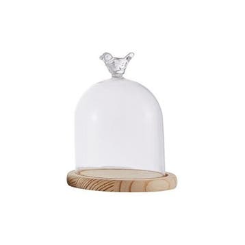 Stolp 9cm Glas - Hout - Vogeltje, Verzenden