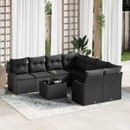vidaXL Tuinbank Set met kussen 9 pcs Zwart Poly Riet en, Tuin en Terras, Verzenden, Nieuw