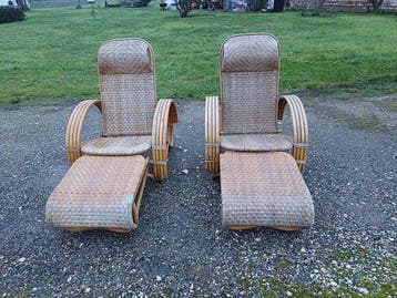 Fauteuil - Rotin - Paire de Fauteuils Transat en Rotin, Antiquités & Art