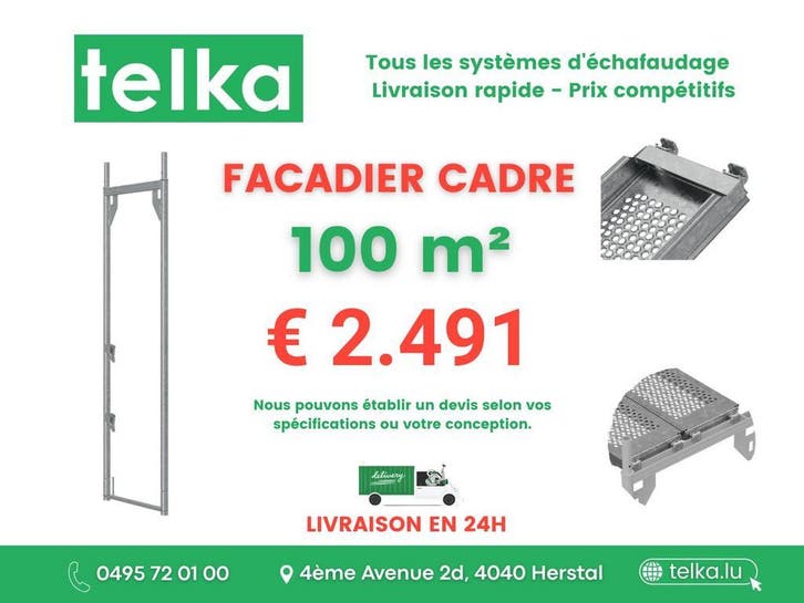 ÉCHAFAUDAGE NEUF 100m² – COMPLET - LIEGE, Doe-het-zelf en Bouw, Steigers, Ophalen of Verzenden