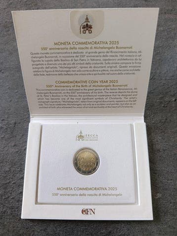 Vaticaan. 2 Euro 2025 Michelangelo (Zonder minimumprijs)