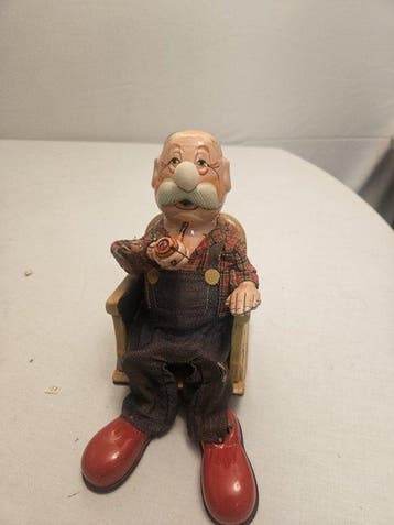 san - Speelgoed Rokende opa in schommelstoel - 1950-1960 -, Antiek en Kunst