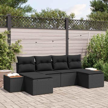 vidaXL Tuinbank Set 6 st Zwart Poly Riet, Verzenden