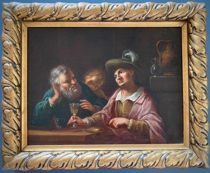 Gaspare Traversi (1722-1770), Kring van - Scena di interno, Antiquités & Art, Art | Peinture | Classique