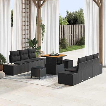 vidaXL Tuinbank Set 9 st 8-Aantal zitplaatsen Zwart Poly, Verzenden