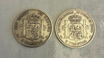 Spanje. Alfonso XII. 5 Pesetas 1875-1878 DEM (Lot of 2