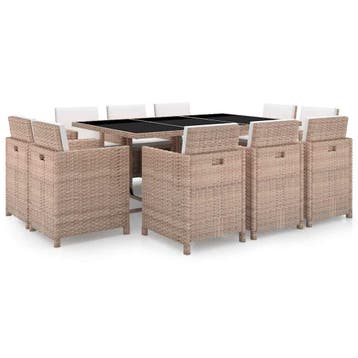 vidaXL 11-delige Tuinset met kussens poly rattan beige, Verzenden, Tuinset