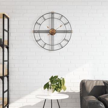 vidaXL Wandklok Ø60 cm ijzer zwart, Verzenden
