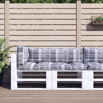 vidaXL Palletkussens 3 st ruitpatroon stof grijs, Verzenden, Nieuw