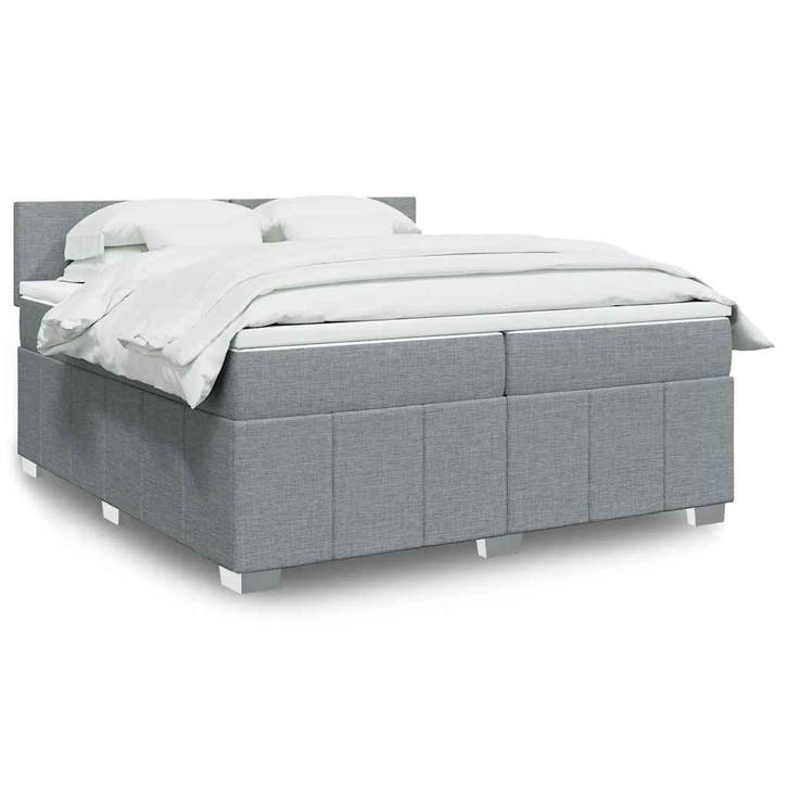 vidaXL Boxspring met matras stof lichtgrijs 200x200 cm, Huis en Inrichting, Slaapkamer | Bedden, Nieuw, Verzenden