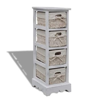 vidaXL Opbergkast met 4 weefmanden hout wit, Maison & Meubles, Verzenden