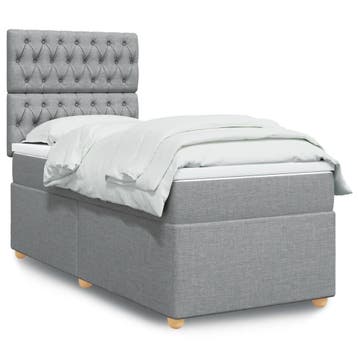 vidaXL Boxspring met matras stof lichtgrijs 90x200 cm, Verzenden