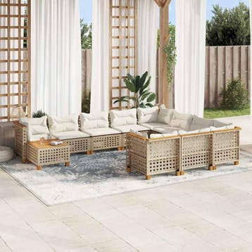 vidaXL 11-delige Tuinset met kussens poly rattan beige, Verzenden, Nieuw, Tuinset