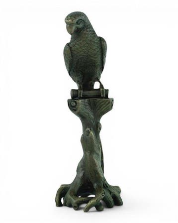 Nick - Sculpture, Macaw on Tree Trunk - 18 cm - Bronze