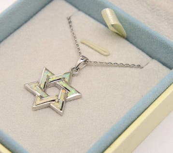 Opaal - 925 zilver - Davidsster - Judaica - opaal - Ketting