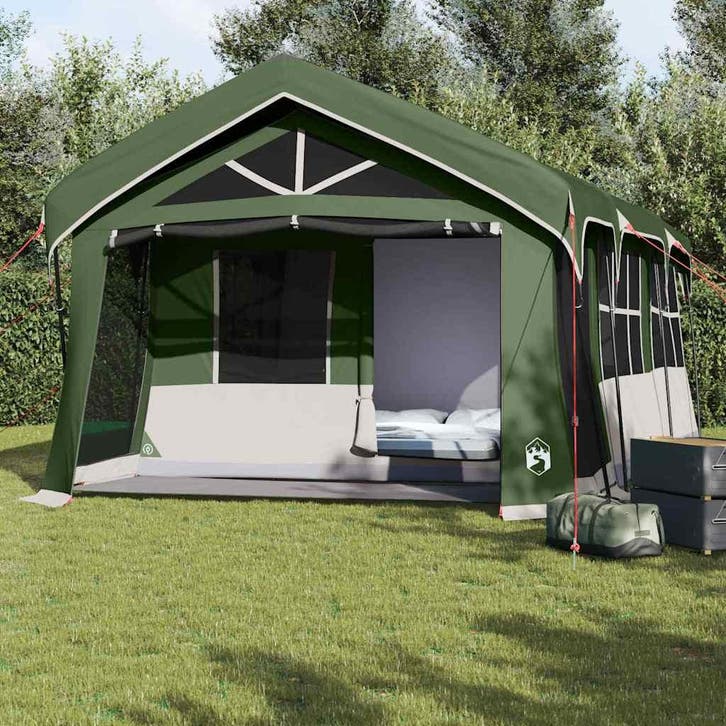 vidaXL Familietent met dak Groen en Wit 620 x 322 x 240 cm, Caravans en Kamperen, Tenten, Nieuw, Verzenden