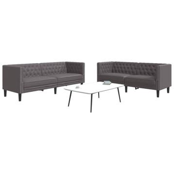 vidaXL 2-delige Loungeset Chesterfield-stijl kunstleer grijs, Verzenden, Nieuw