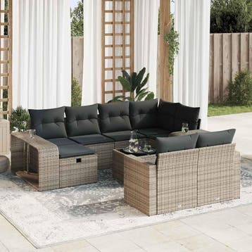 vidaXL 11-delige Loungeset met kussens poly rattan grijs, Verzenden, Nieuw, Loungeset