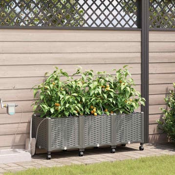 vidaXL Tuin Plantenbak met Irrigatie en Wielen 3 st, Verzenden