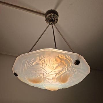 Roba Paris - Lustre - bronze nickelé, cuivre. verre opaliné, Antiquités & Art